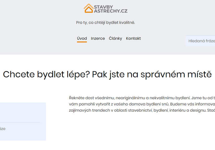 Publikace PR článku na webu stavbyastrechy.cz s vysokou DA