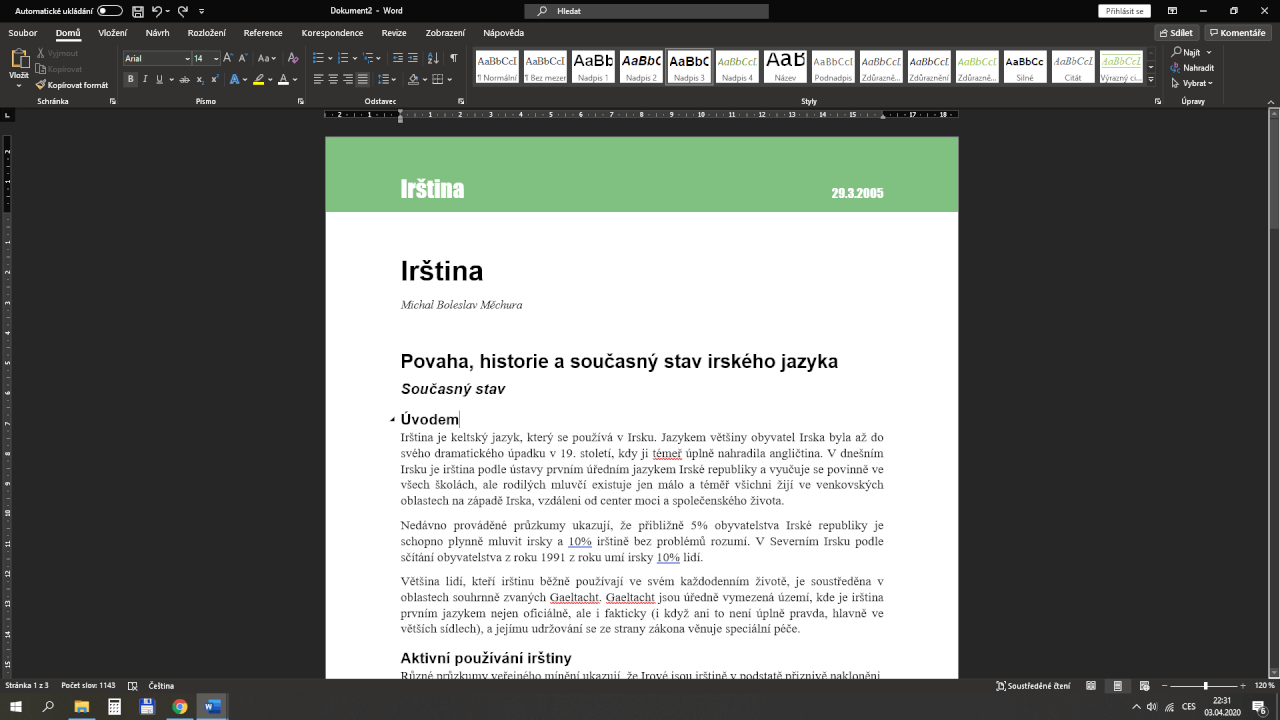 Přepis ručně psaného textu do Wordu