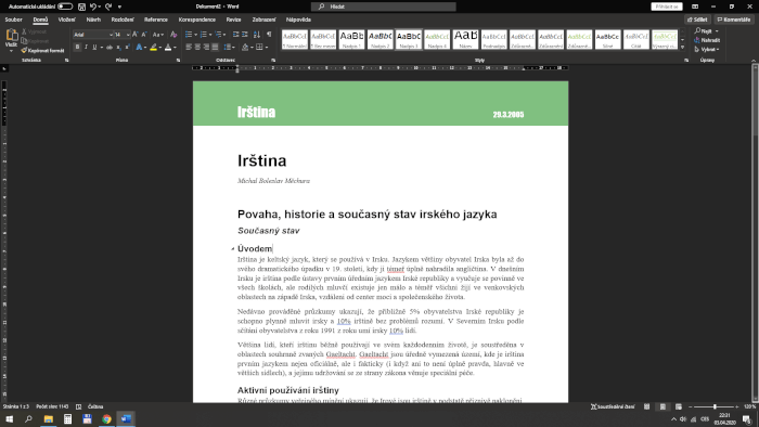 Přepis ručně psaného textu do Wordu 1NS
