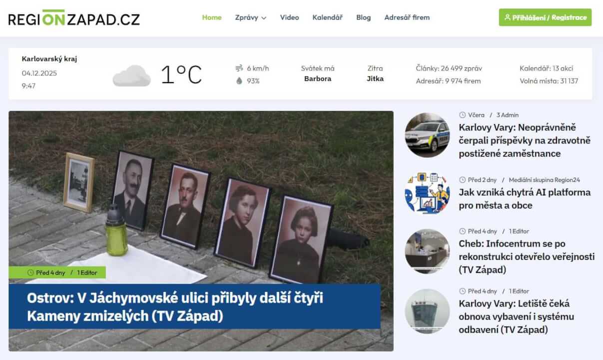 Umístění jednoho odkazu na portálu REGIONZAPAD.CZ