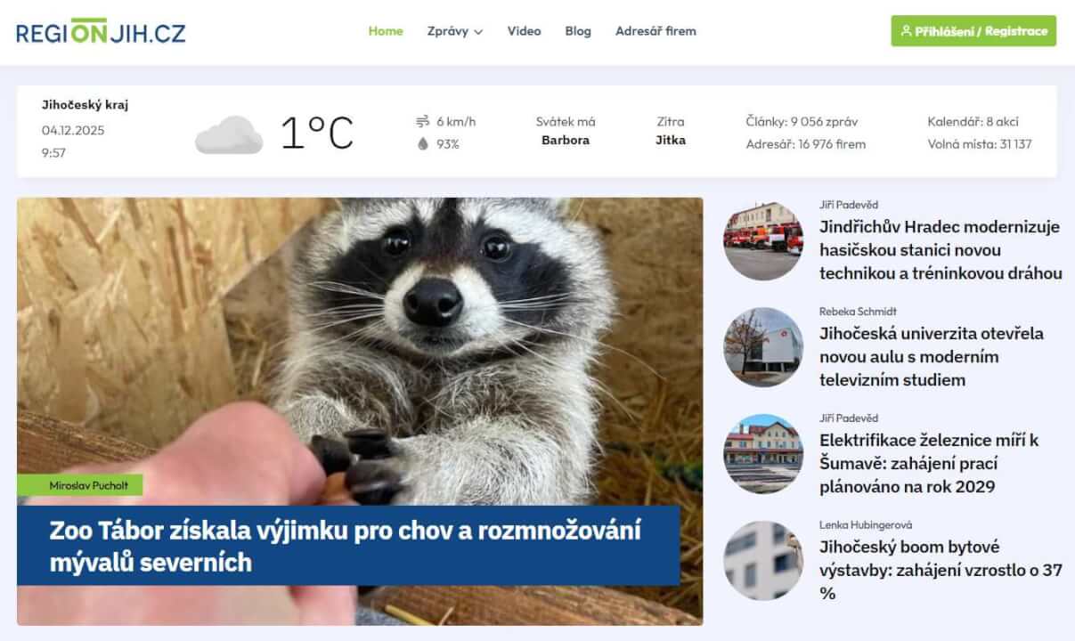 Zveřejnění PR článku na portálu REGIONJIH.CZ