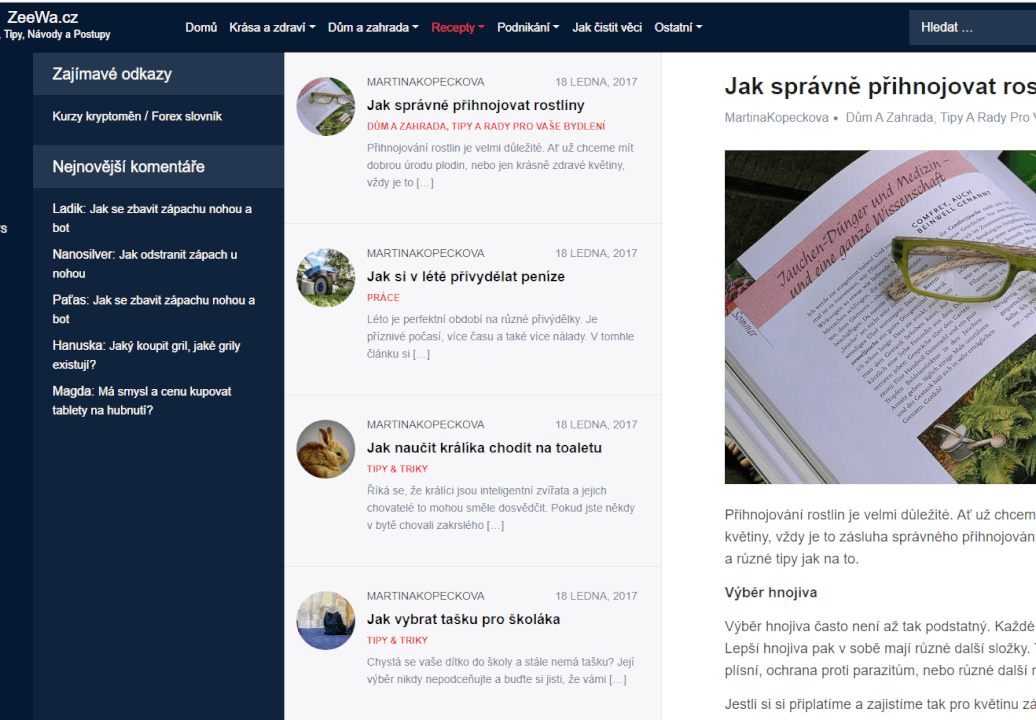PR článek nastálo na webu ZeeWa.cz (Autorita 25 DA)