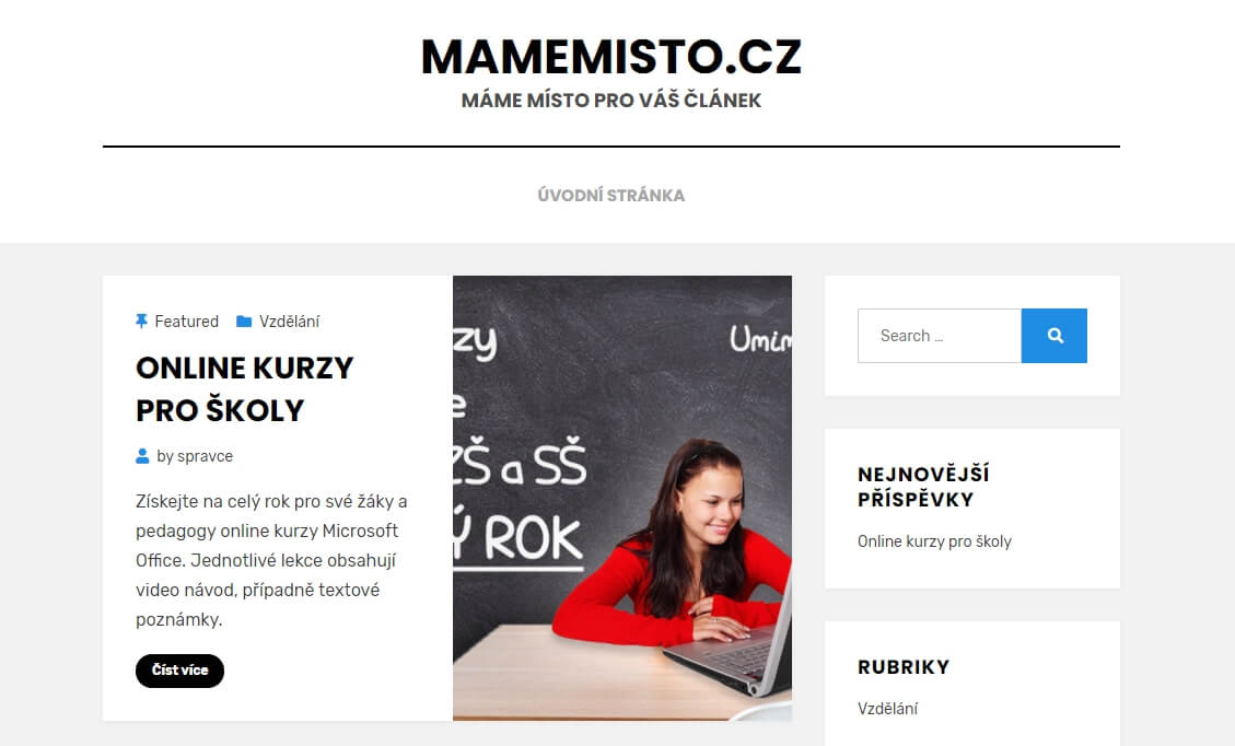 Publikování PR článku na webu MAMEMISTO.cz