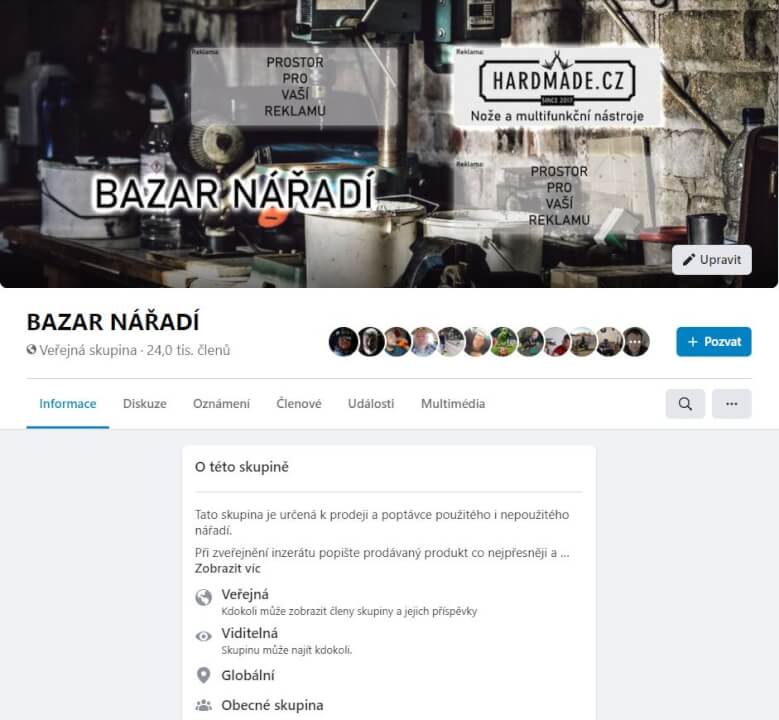 Reklama na Facebook skupině Bazar nářadí 33000+ členů