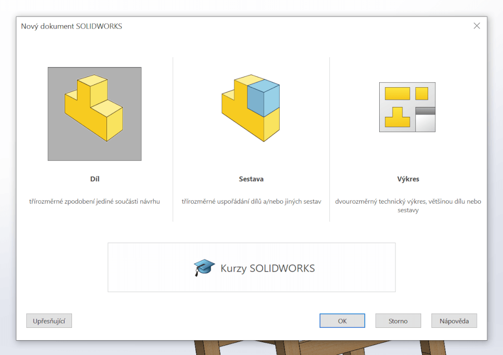 Návrh dílu či sestavy v SolidWorks