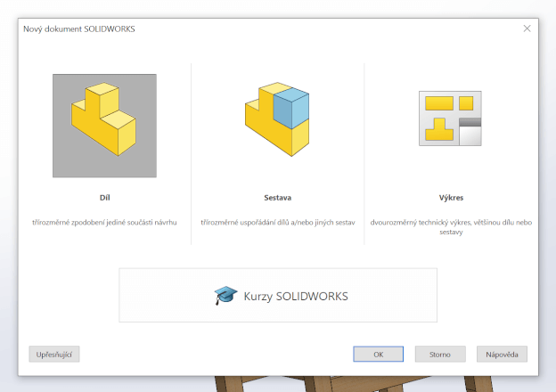 Návrh dílu či sestavy v SolidWorks