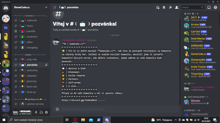 Vytvoření discord serveru