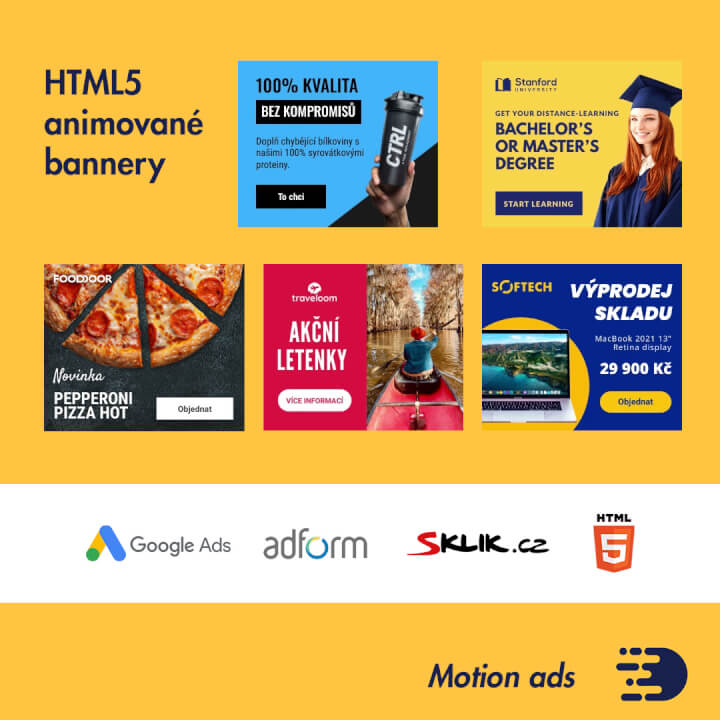 HTML5 animované bannery Google Ads, Sklik, AdForm