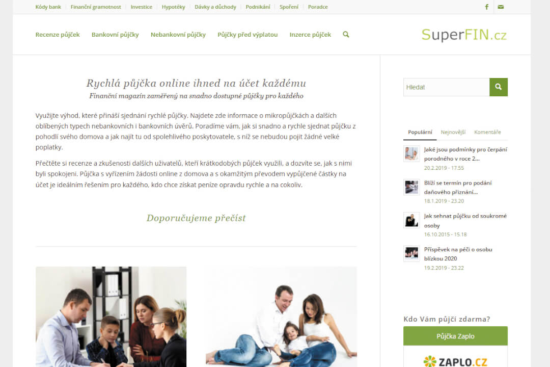 Publikace PR článku na webu SuperFin.cz