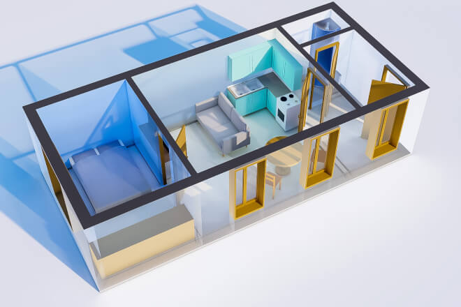 3D půdorys, model bytu pro realitní kancelář