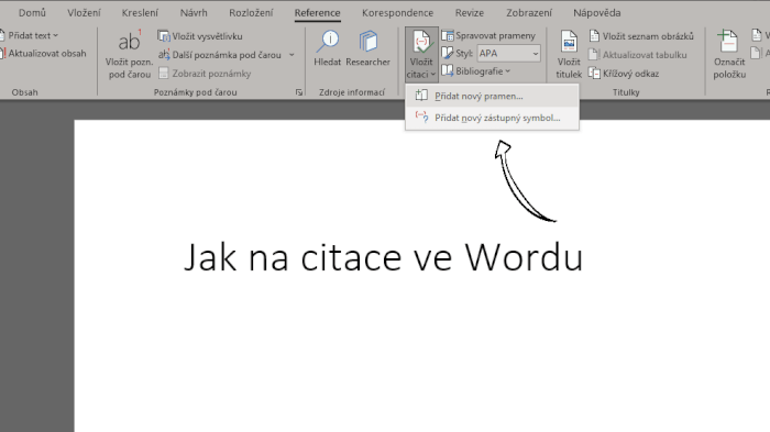 Tvorba citací do vašeho dokumentu
