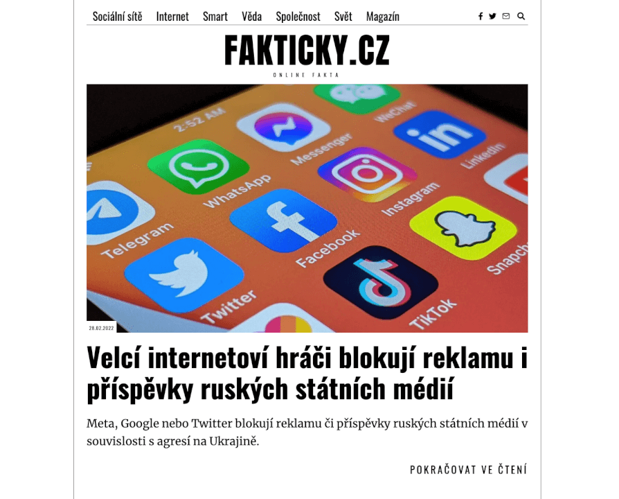 Publikace PR článku v magazínu Fakticky.cz