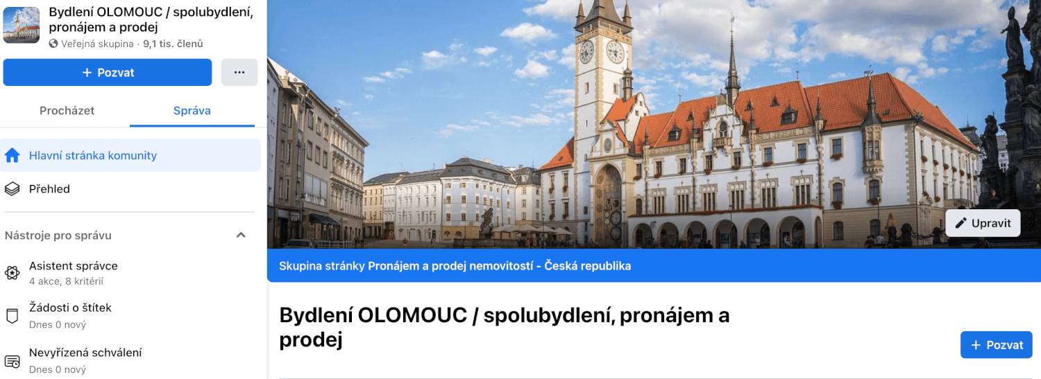 Připnutí příspěvku mezi doporučené - bydlení Olomouc
