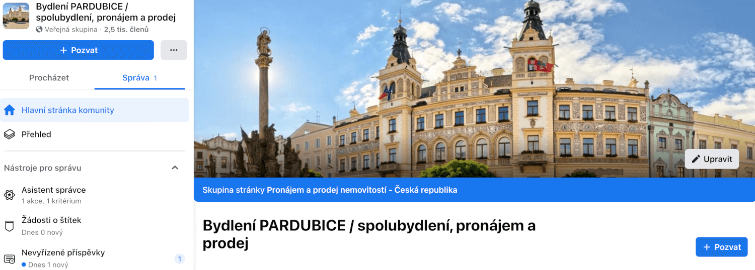 Připnutí příspěvku mezi doporučené - bydlení Pardubice