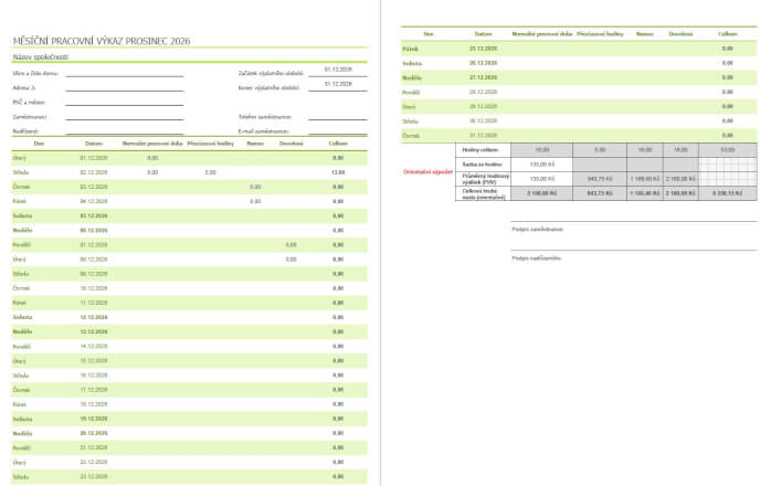 Roční evidence docházky 2026