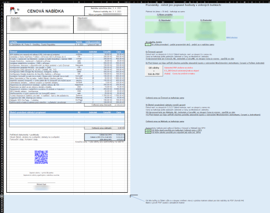 EXCEL: Cenová nabídka PDF s generátorem QR platby pro zálohu