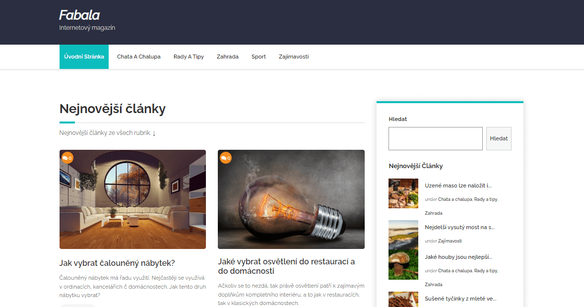 5 článků včetně napsání a publikace na webu Fabala.cz