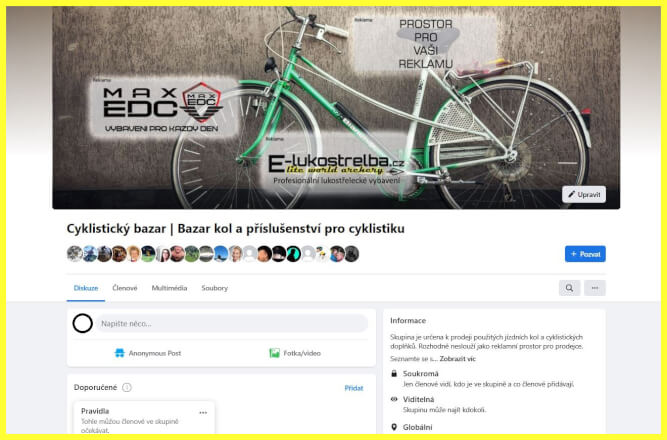 Reklama na Facebook skupině Cyklistický bazar