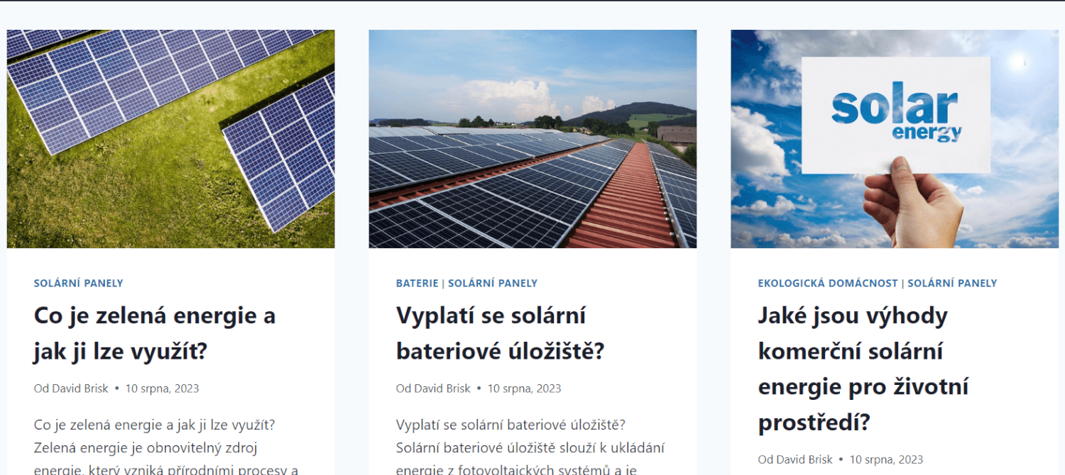 Článek na webu o solárních panelech a tepelných čerpadlech