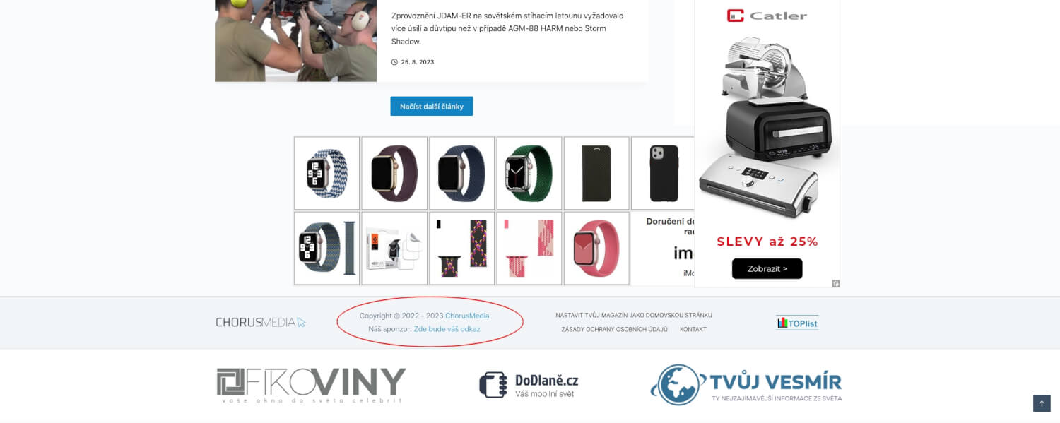 Odkaz DOFOLLOW v patičce webu tvujmagazin.cz na jeden měsíc