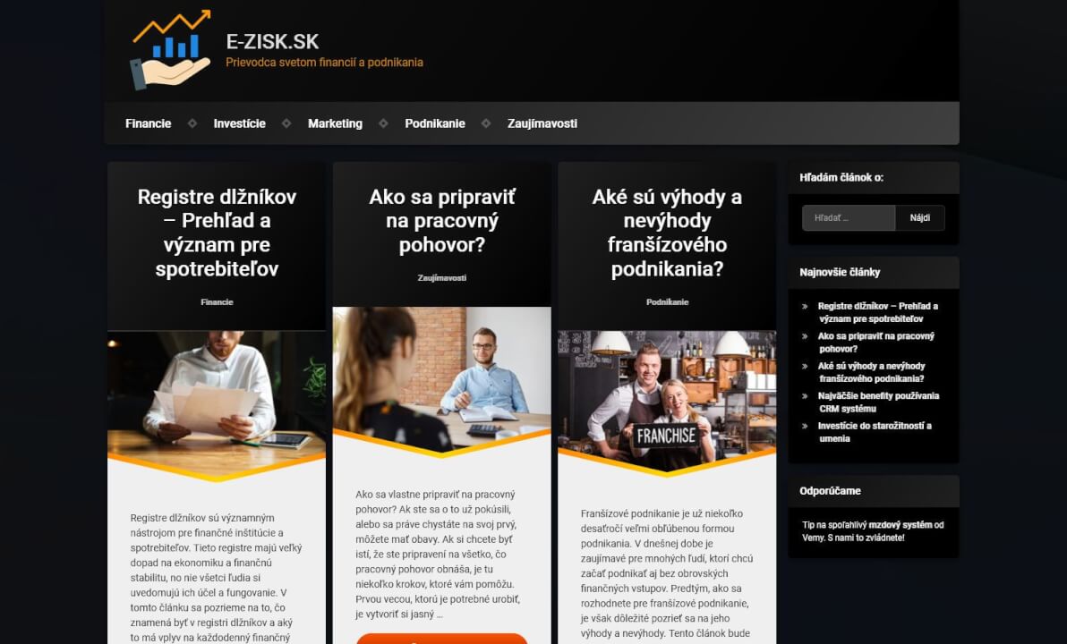 Publikace článku na SK podnikatelském / finančním magazínu