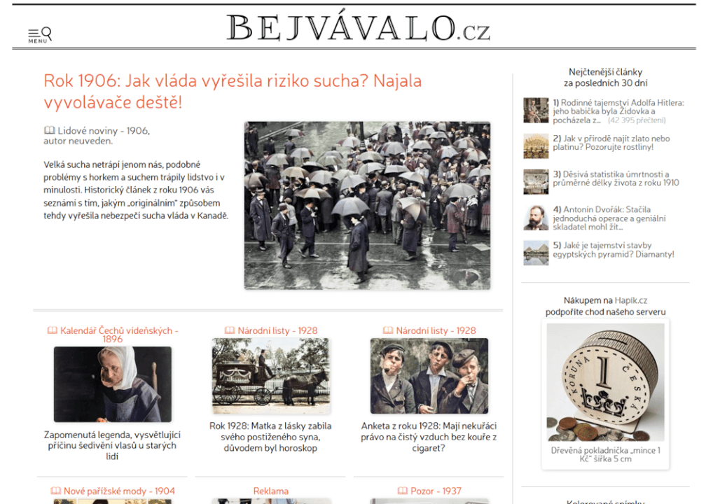 Zveřejnění článku na www.Bejvávalo.cz (návštěvnost 200000)