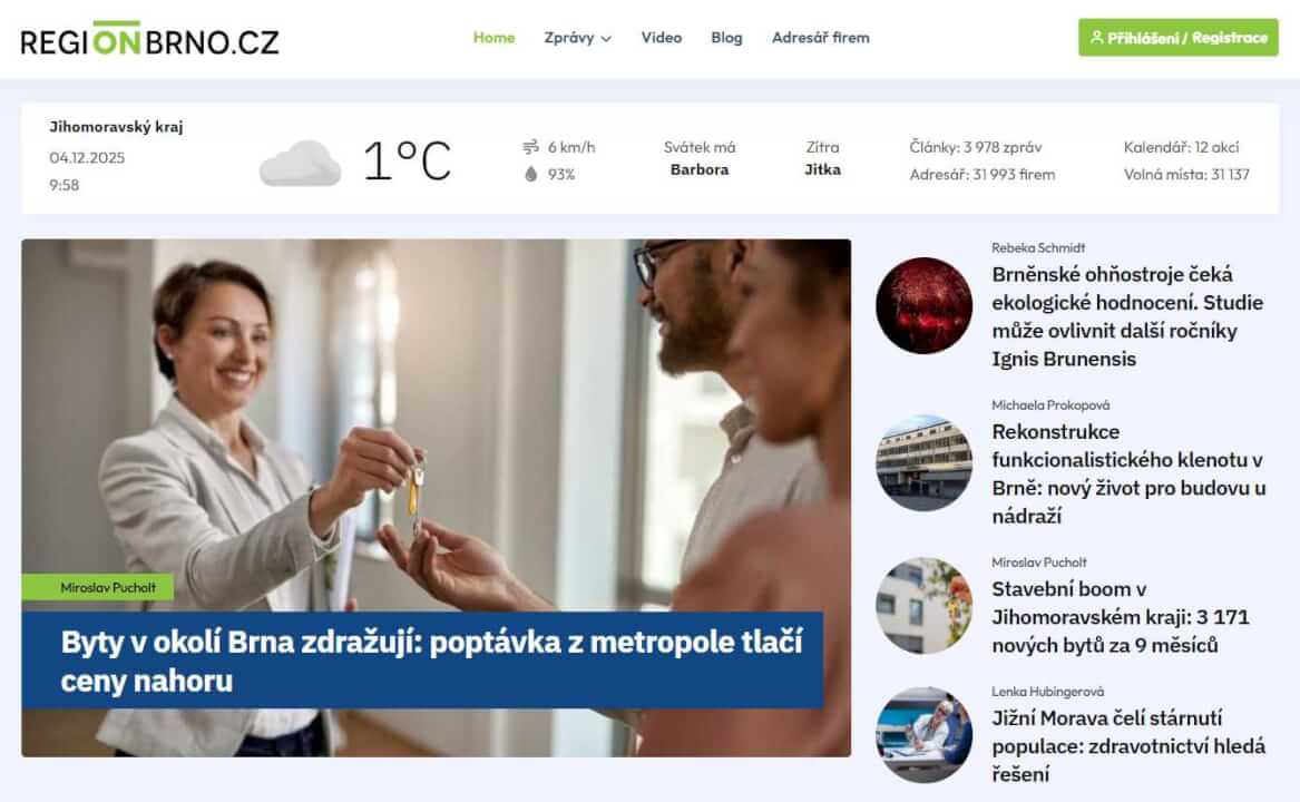 Zveřejnění PR článku na portálu REGIONBRNO.CZ