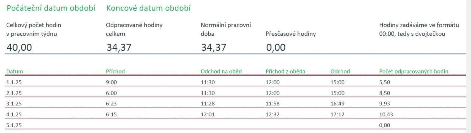 Evidence docházky 2025 - hodinová