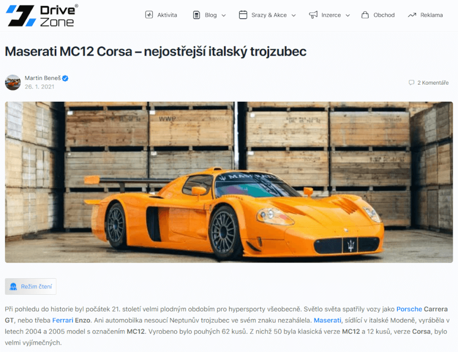 Zpětný odkaz z obsahu článku automotive webu