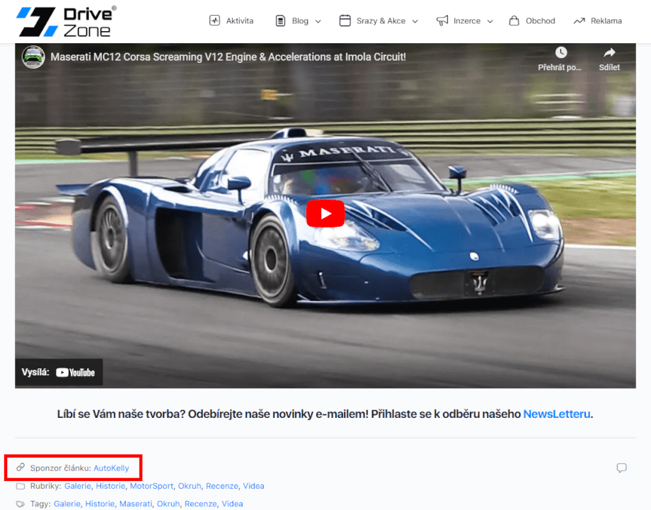 Zpětný odkaz pod článkem z automotive webu