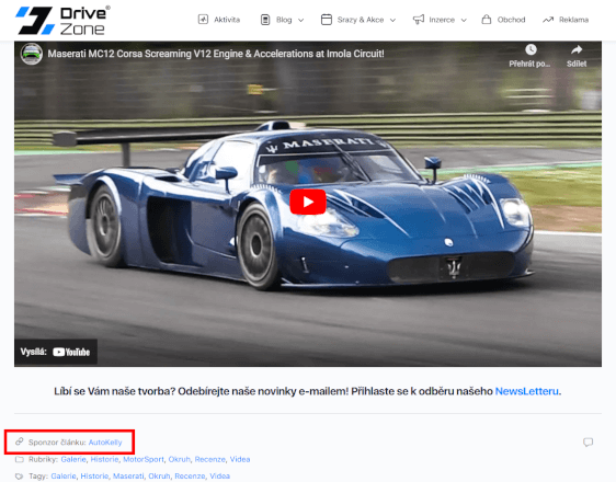Zpětný odkaz pod článkem z automotive webu