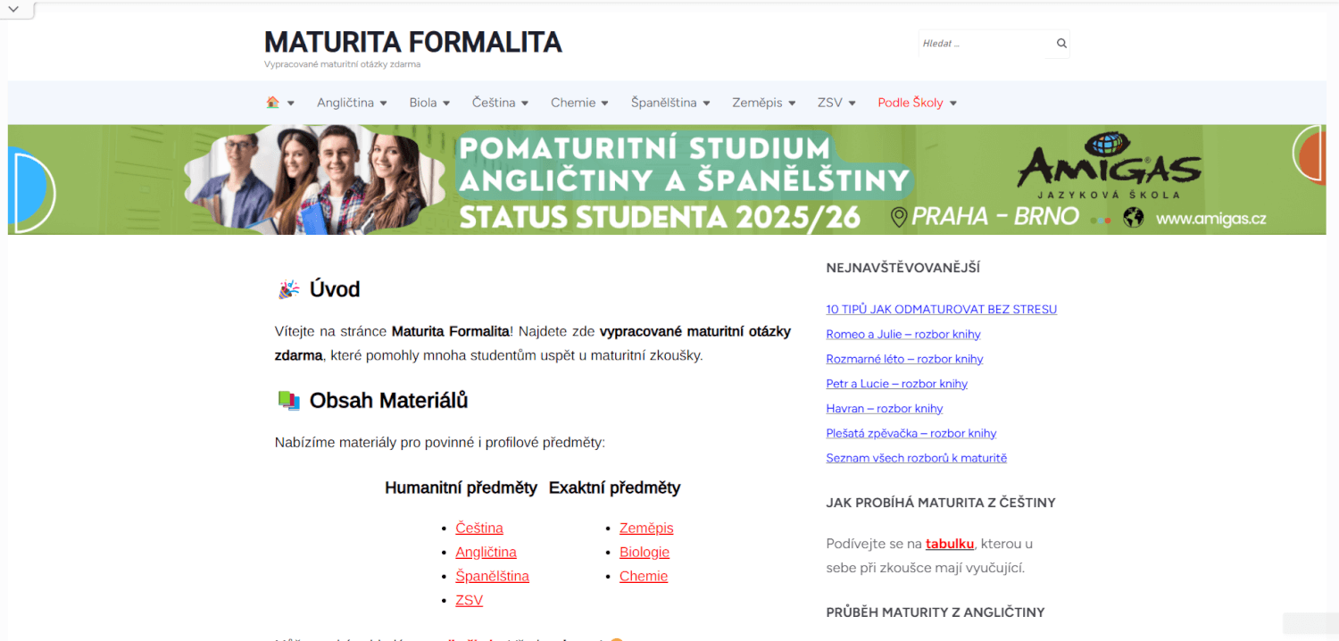 Reklamní prostor na webu maturitaformalita.eu