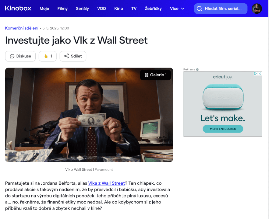 PR článek z Kinobox.cz - 3mil+ návštěv, DR 59
