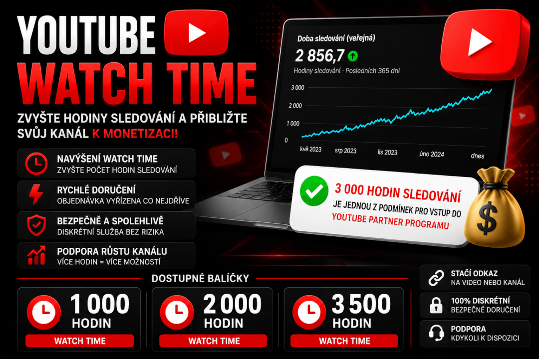 YouTube Watch Time – až 3 500 hodin sledování pro váš kanál