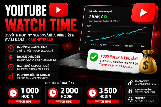 YouTube Watch Time – až 3 500 hodin sledování pro váš kanál