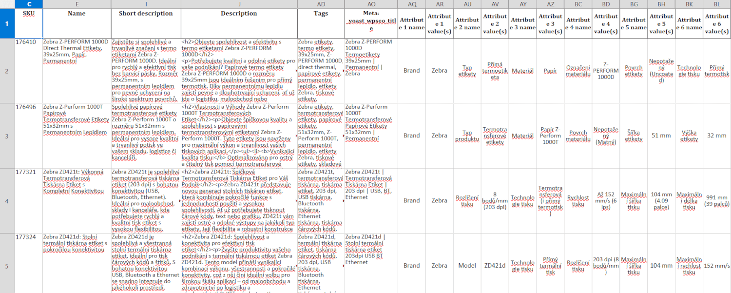Doplním parametry a popisky pro 50 produktů Shoptet/Woo - AI