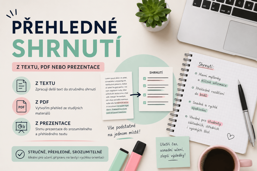 Vytvořím přehledné shrnutí z textu, PDF nebo prezentace