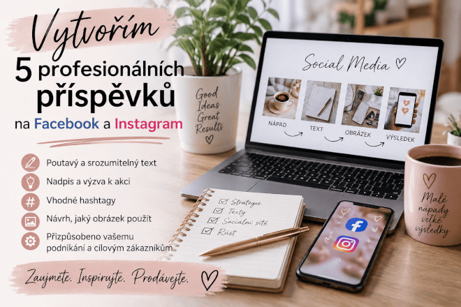 Vytvořím 5 profesionálních příspěvků na Facebook a Instagram