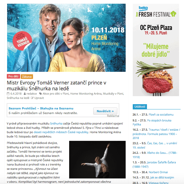 Publikace PR článku ve zpravodajském magazínu Plzenoviny.cz