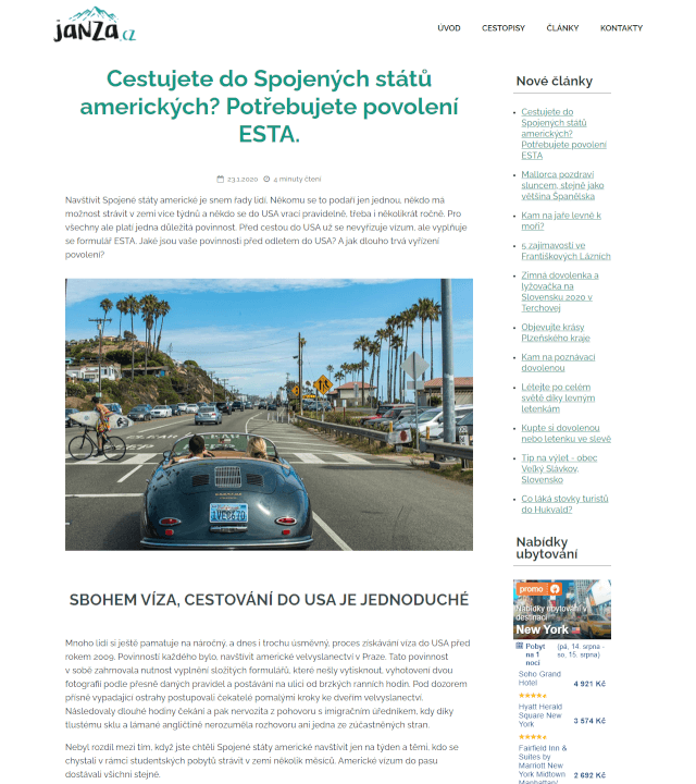 Zveřejnění PR článku na webu o cestování