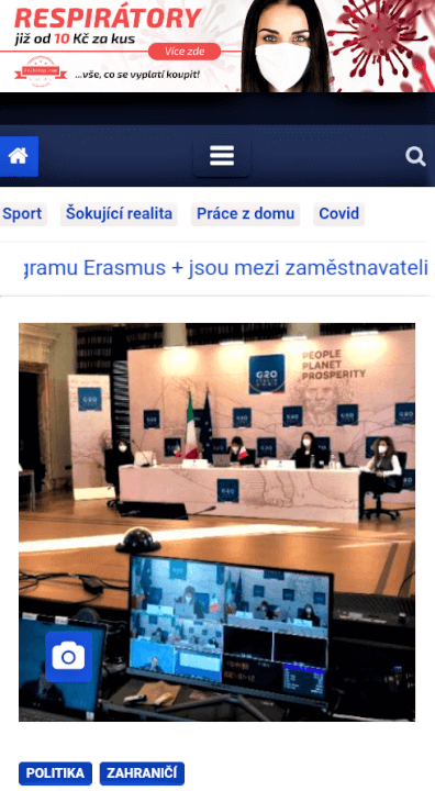 Horizontální banner v hlavičce zpravodajského webu