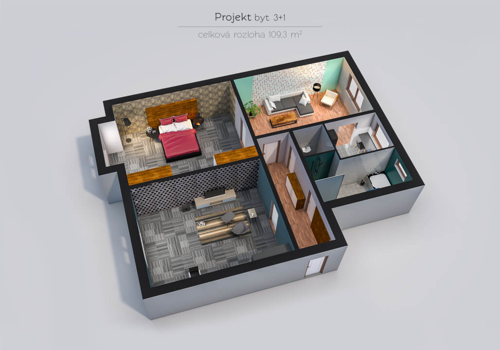 Fotorealistická 3D vizualizace půdorysu