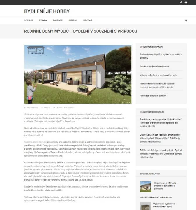 Publikujeme váš článek na webu www.bydlenijehobby.cz