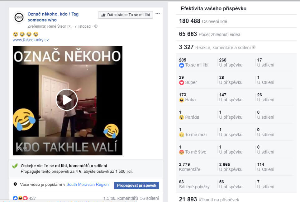 REKLAMA na aktivních FB stránkách