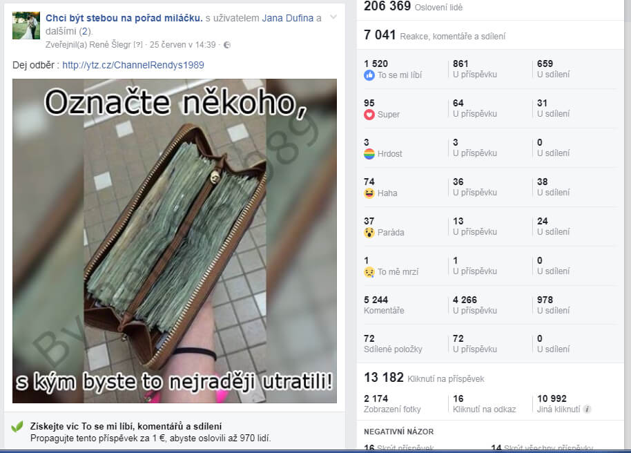 REKLAMA na aktivních FB stránkách