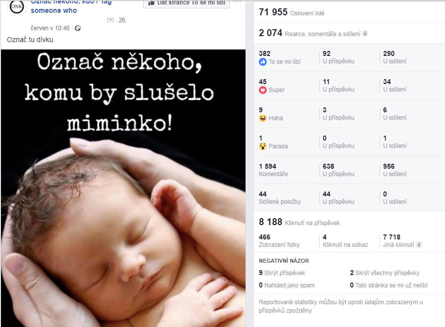 REKLAMA na aktivních FB stránkách
