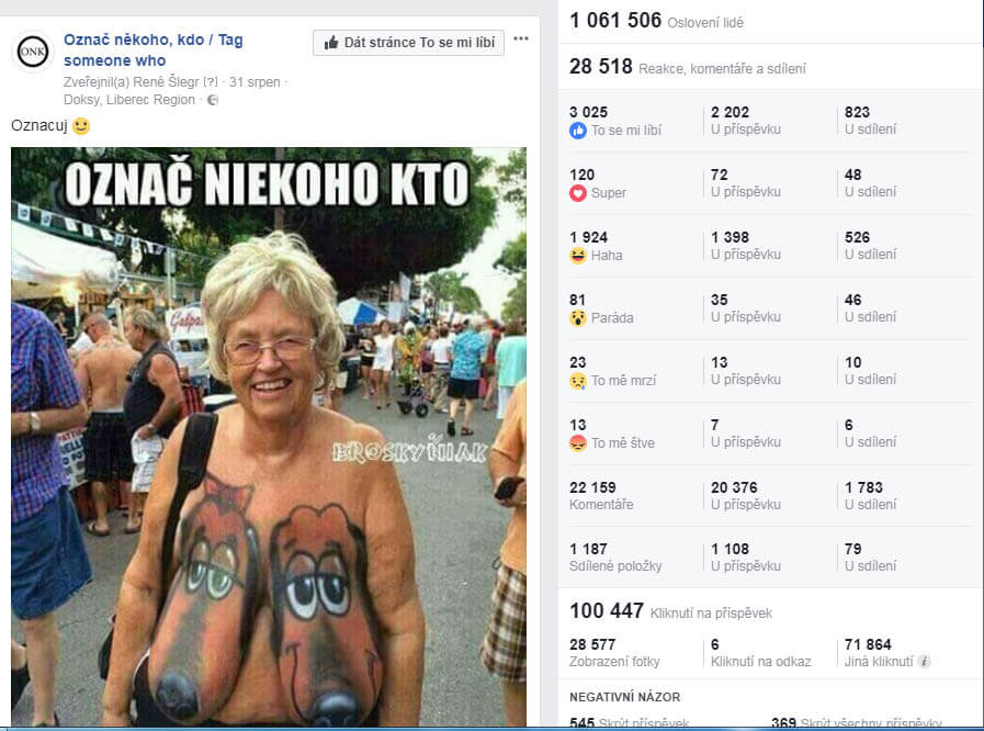 REKLAMA na aktivních FB stránkách