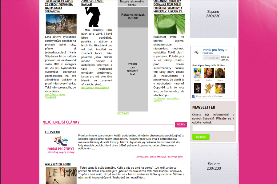 Reklamní banner na webu portalprozeny.cz