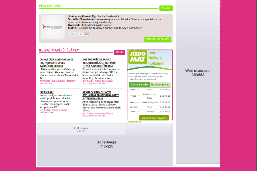 Reklamní banner na webu portalprozeny.cz