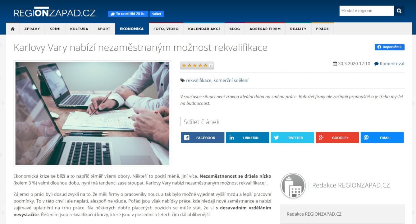 1x odkaz na webu REGIONZAPAD.CZ